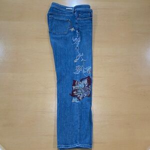 Anthropologie Pilcro Slim Boyfriend Jeans Floral Embroidered Medium Wash 29